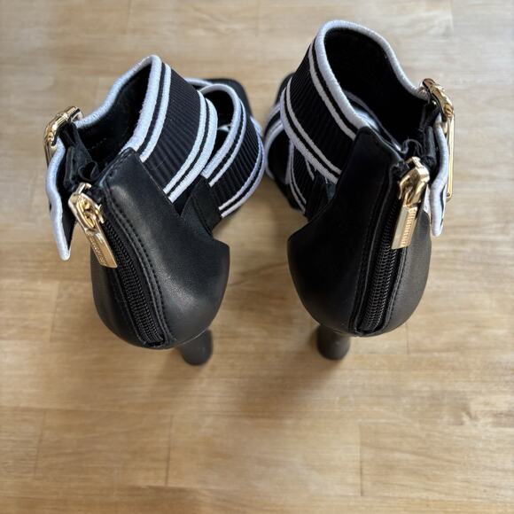 Karl Lagerfeld Paris Black Logo Strap Stiletto Heels 8M Elastic Designer Sandals - Picture 9 of 10